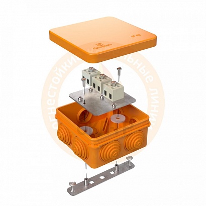 Коробка огнестойкая 40-0210-FR1.5-4-П Е15-Е120 80х80х40 для открытой проводки (Промрукав) с термопредохранителем, 40-0210-FR1.5-4-П