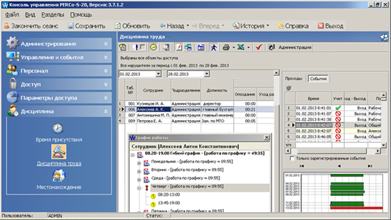 PERCo-SM05, модуль ПО "Дисциплинарные отчеты"