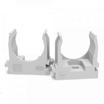 Крепеж-клипса для труб для прямого монтажа серая в п/э d25 мм (100шт/700шт уп/кор) Промрукав