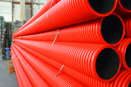 Гофротруба ПНД двустенная гибкая тип 450 красная с зондом d110/50 м (Промрукав), PR15.0033