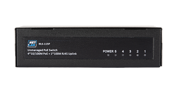 Коммутатор NETLAN, неуправляемый, 4*10/100Мбит/с PoE (af/at), 1*100Мбит/с RJ45, 1* DC52V/0.92A, PoE бюджет 48W