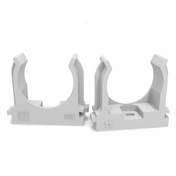 Крепеж-клипса для труб дляпрямого монтажа  серая в п/э d32 мм (25шт/500шт уп/кор) Промрукав