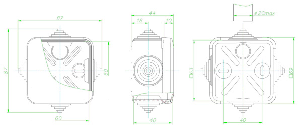 GE41236, коробка (70х70х40 мм) для наружней установки