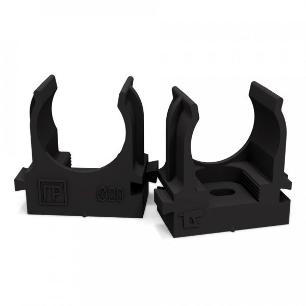 Крепеж-клипса для труб для прямого монтажа черная в п/э d20 мм (100шт/900шт уп/кор) Промрукав