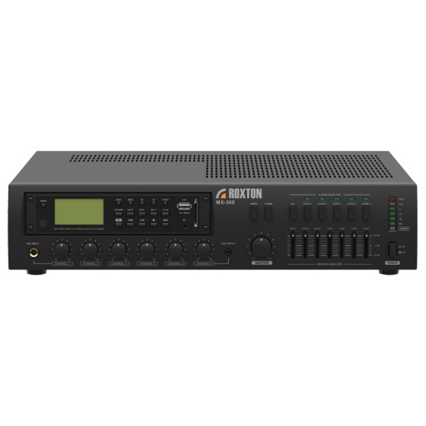 MX-360, USB-проигрыватель-тюнер-усилитель 360 Вт, 3 микр.+ 3 унив. входа, 5 зон, работа с RM-05 