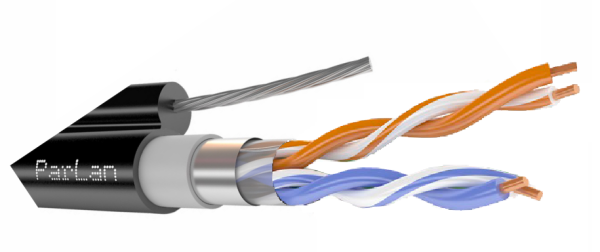 F/UTP Cat5e 2х2х0,52 PVC/PE tr ParLan™ , кабель парной скрутки уличный на тросу (Паритет) F/UTP Cat5e 2х2х0,52 PVC/PE tr ParLan™ , кабель парной скрутки уличный на тросу (Паритет)