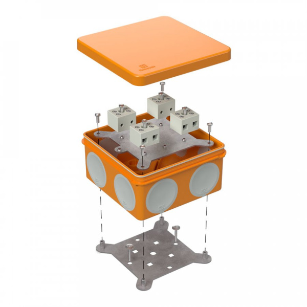 Коробка огнестойкая 60-0300-FR2.5-8 Е15-Е120 100х100х50 двухкомпонентная для открытой проводки (Промрукав), 60-0300-FR2.5-8