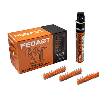 Гвозди 3.0*25 мм для монтажного пистолета с кованым наконечником Bullet point в комплекте с газовым баллоном 165 мм FEDAST, fd3025mgbpfc