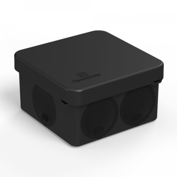 Коробка 70х70х40 распределительная 60-0200-9005 для прямого монтажа двухкомпонентная безгалогенная (HF) черная (150шт/кор) Промрукав