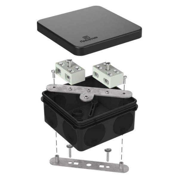 Коробка огнестойкая 60-0210-9005-FR6.0-4-4-Р 80х80х40 двухкомпонентная для о/п RAL 9005 (44 шт/уп) (Промрукав)