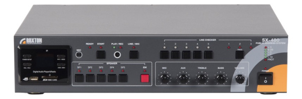 SX-480, автоматическая система оповещения-USB-проигрыватель-тюнер-усилитель 480 Вт, 1 микр./2 лин. входа, 5 зон, модуль контроля линий, ИК-пульт ДУ ( ROXTON)