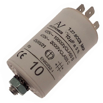 119RIR294, конденсатор 10 мкФ со сдвоенными выводами и болтом