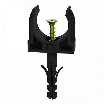 Крепеж-клипса с дюбелем и саморезом черная d25 мм (100шт/900шт уп/кор) Промрукав, PR13.0221