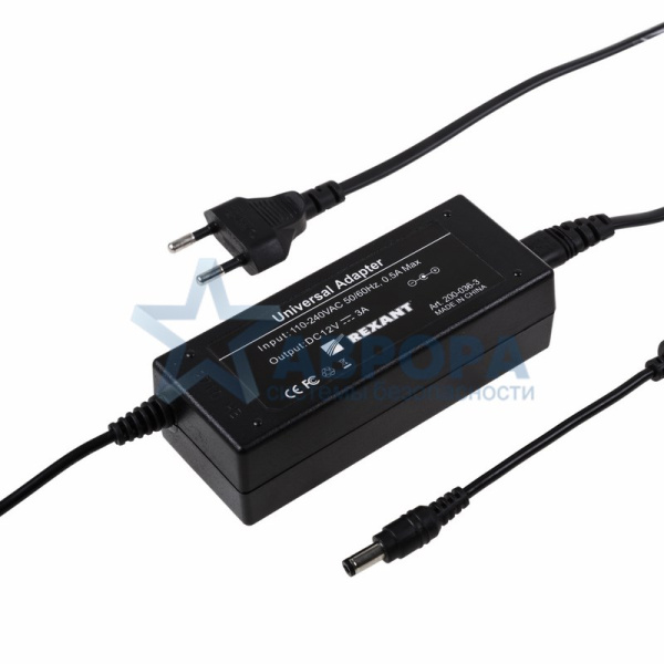Источник питания 110-220V AC/12V DC, 3А, 36W с DC разъемом подключения 5.5*2.1, без влагозащиты (IP23)(200-036-3)